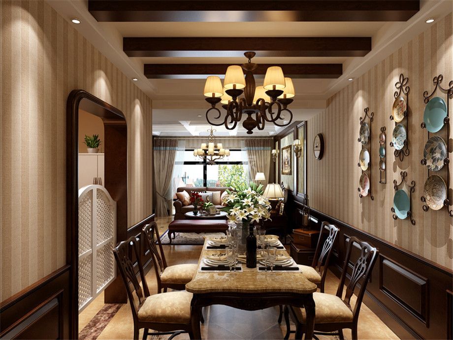 餐厅-亮丽家园160平美式田园风格设计方案