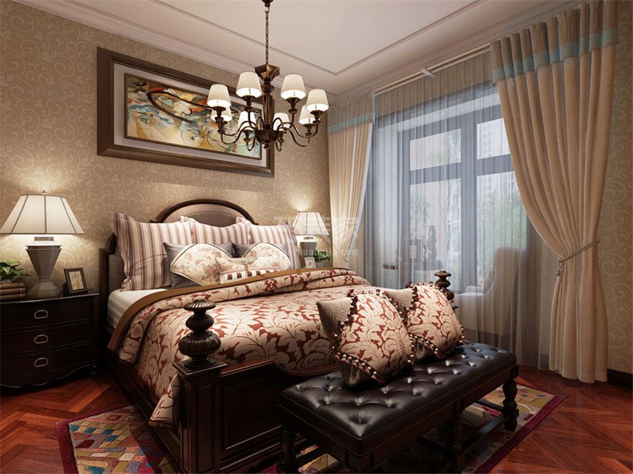 卧室-亮丽家园160平美式田园风格设计方案