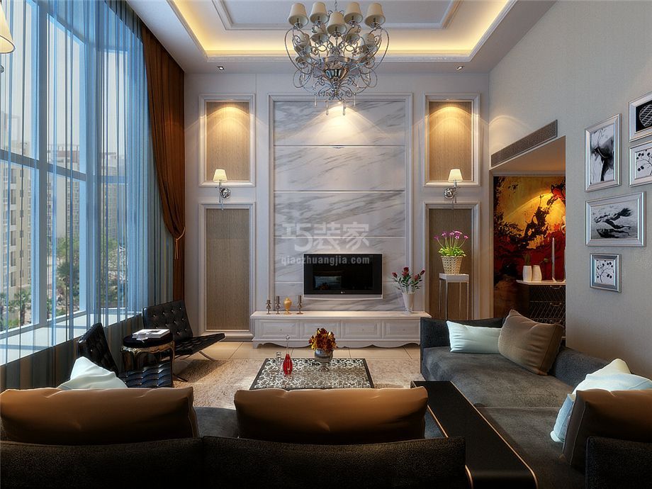 客厅-文景小区160平现代简欧风格设计方案