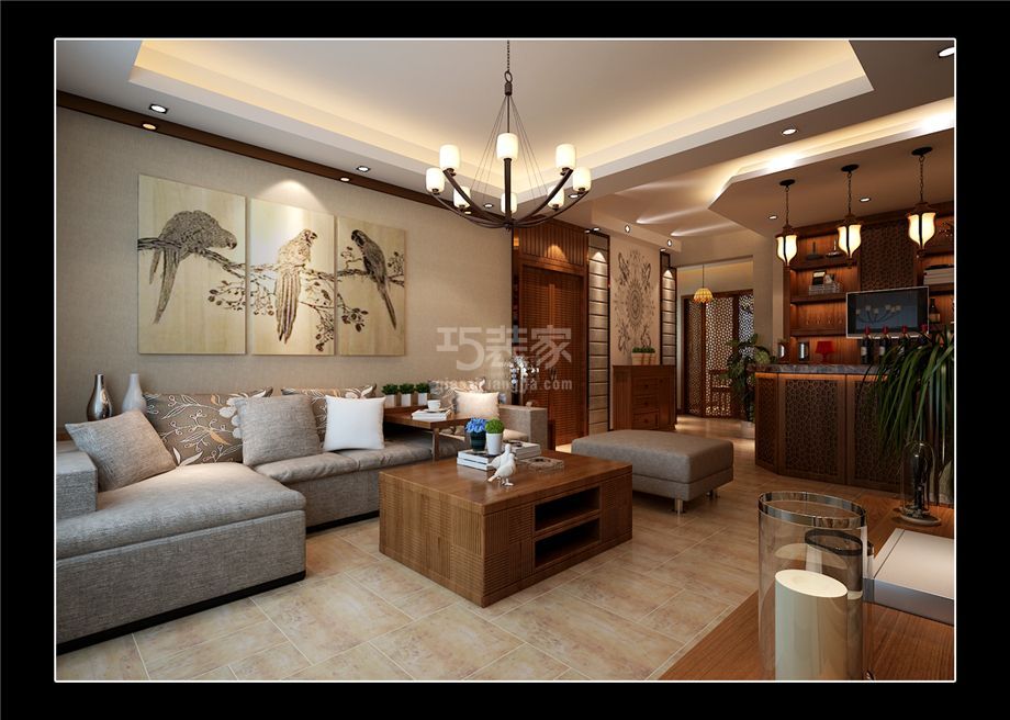 客厅-曲江香都130平东南亚风格设计方案