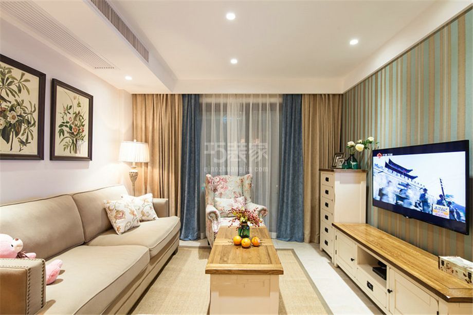 客厅-紫薇风尚100平现代美式风格设计方案