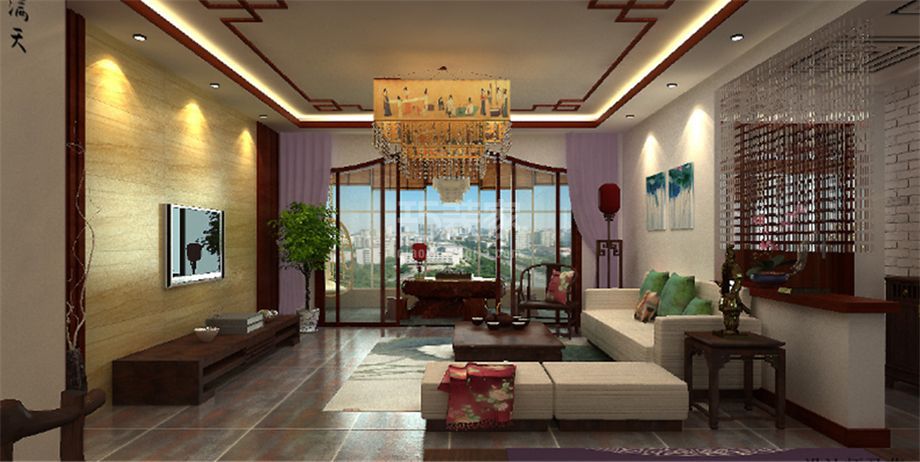客厅-逸翠园140平中式风格设计方案