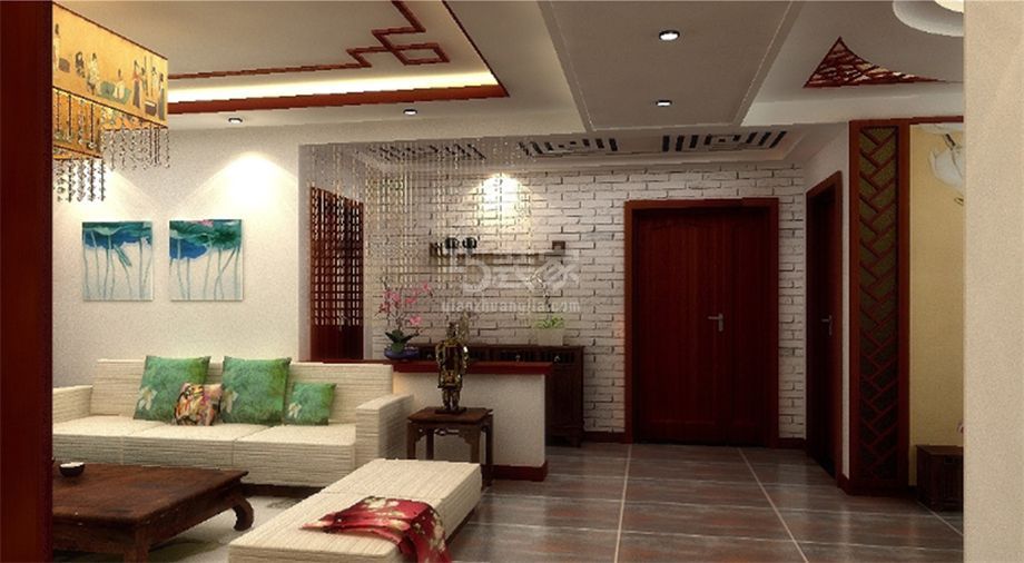 客厅-逸翠园140平中式风格设计方案