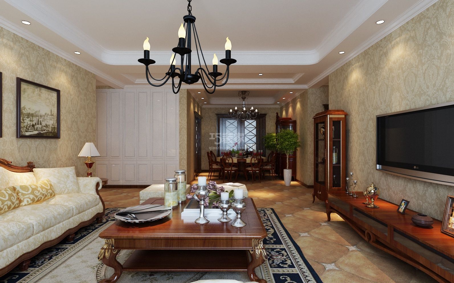 客厅-长庆泾河产业园140平美式风格设计方案