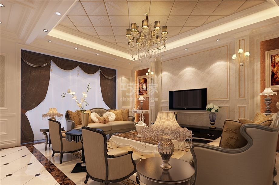客厅-绿地九号官邸别墅600平欧式风格设计方案