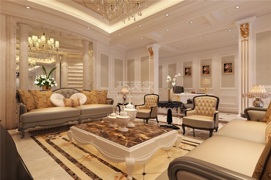 客厅-绿地九号官邸别墅600平欧式风格设计方案