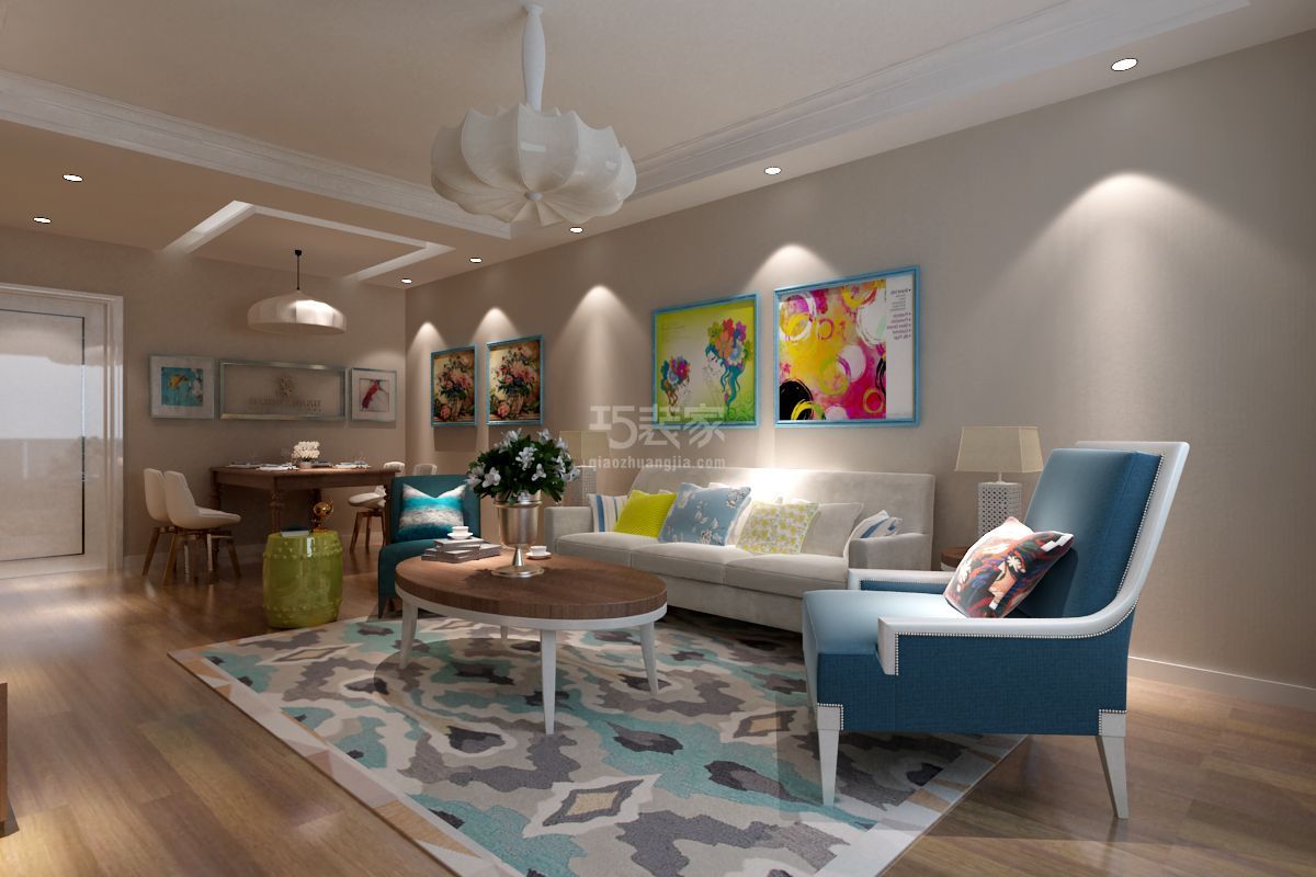 沙发墙-翡翠明珠90平现代简约风格设计方案