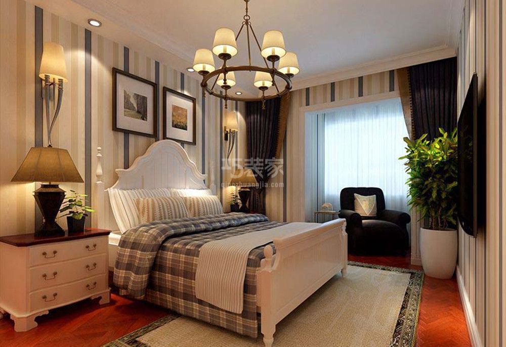 卧室-龙湖水晶郦城91平混搭风格设计方案