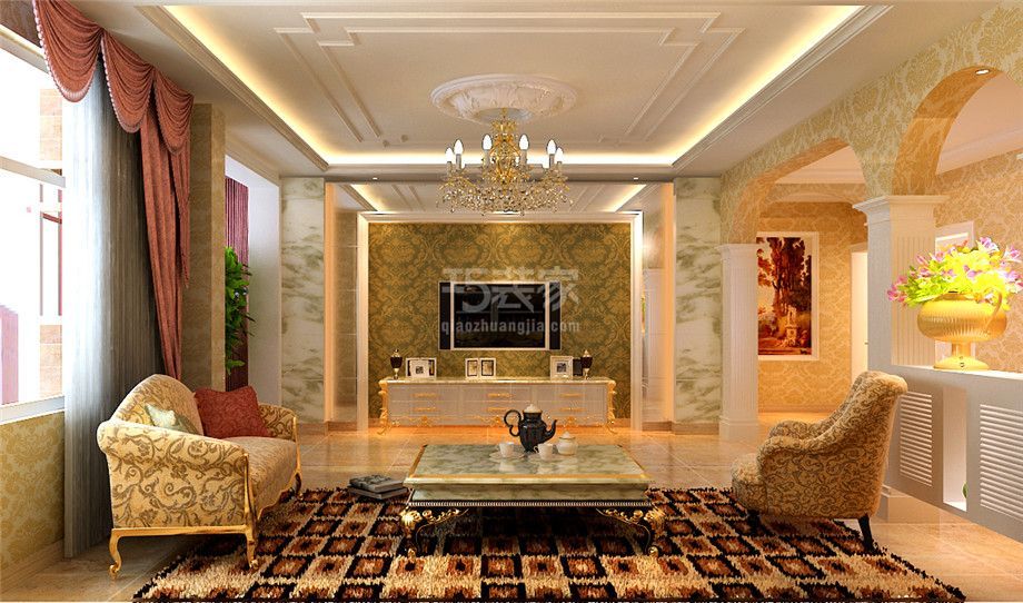 客厅电视墙-曲江观山悦150平方欧式风格设计方案