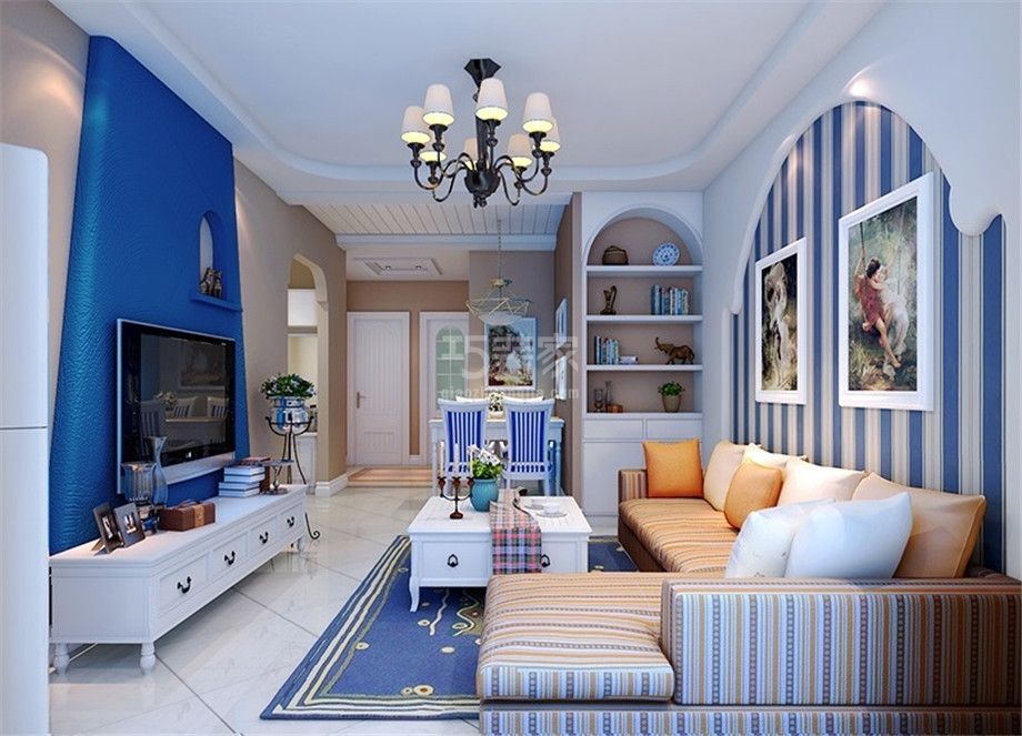 客厅-曲江金水湾90平地中海风格设计方案