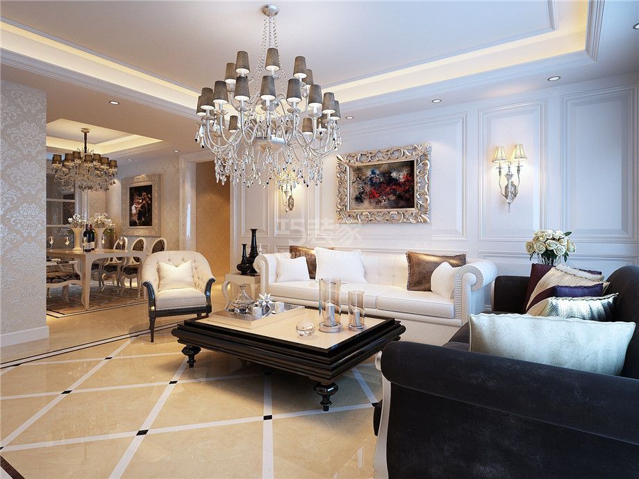 沙发背景-枫林绿洲180平欧式风格