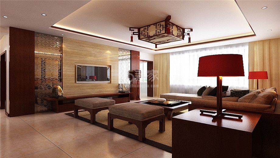 客厅-曲江香都125平新中式风格设计方案