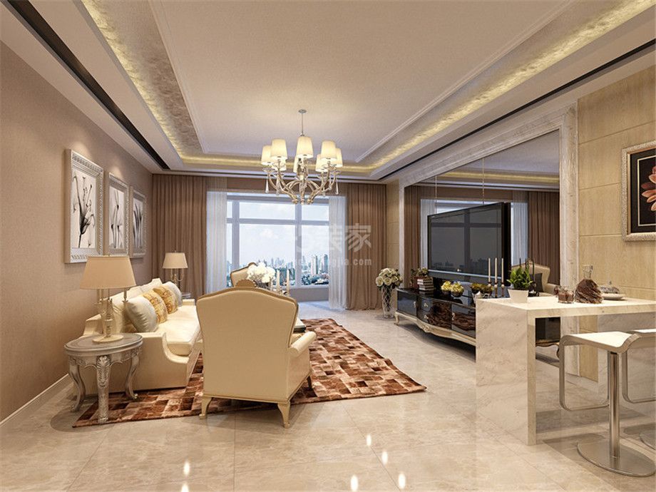 客厅-曲江亮丽家园130平欧式风格设计方案