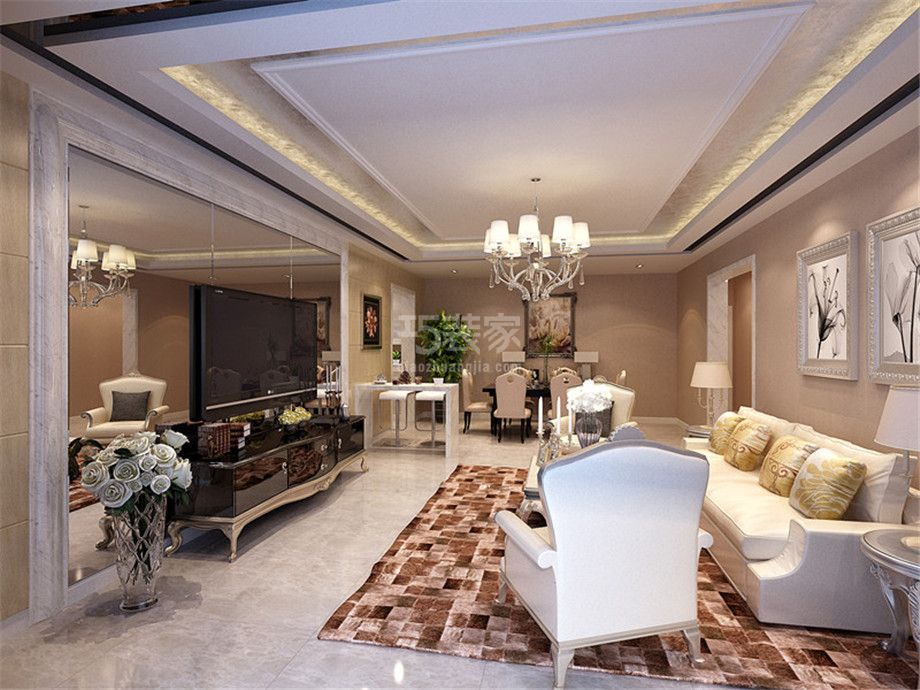 客厅-曲江亮丽家园130平欧式风格设计方案