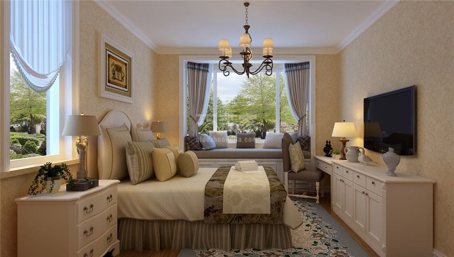 卧室-朱雀佳苑75平美式风格设计方案