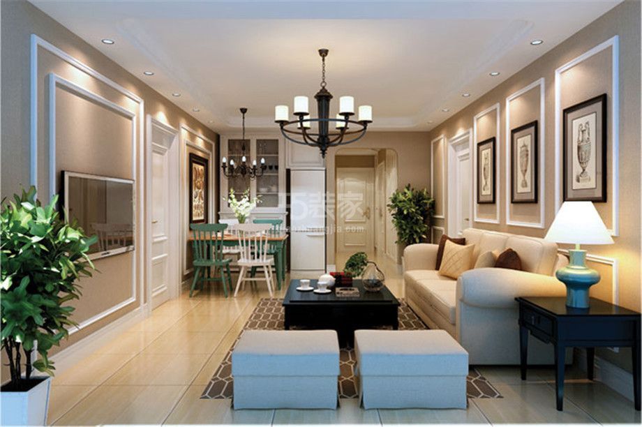 客厅-绿地·曲江名城95平美式风格设计方案
