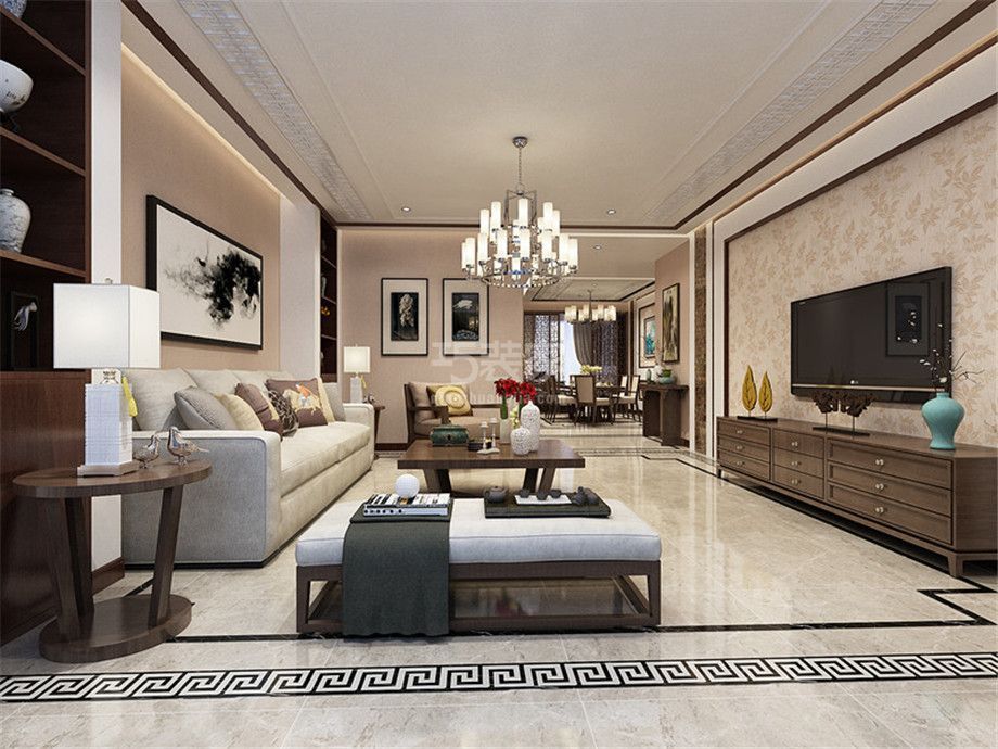 客厅-曲江观邸150平新中式风格设计方案