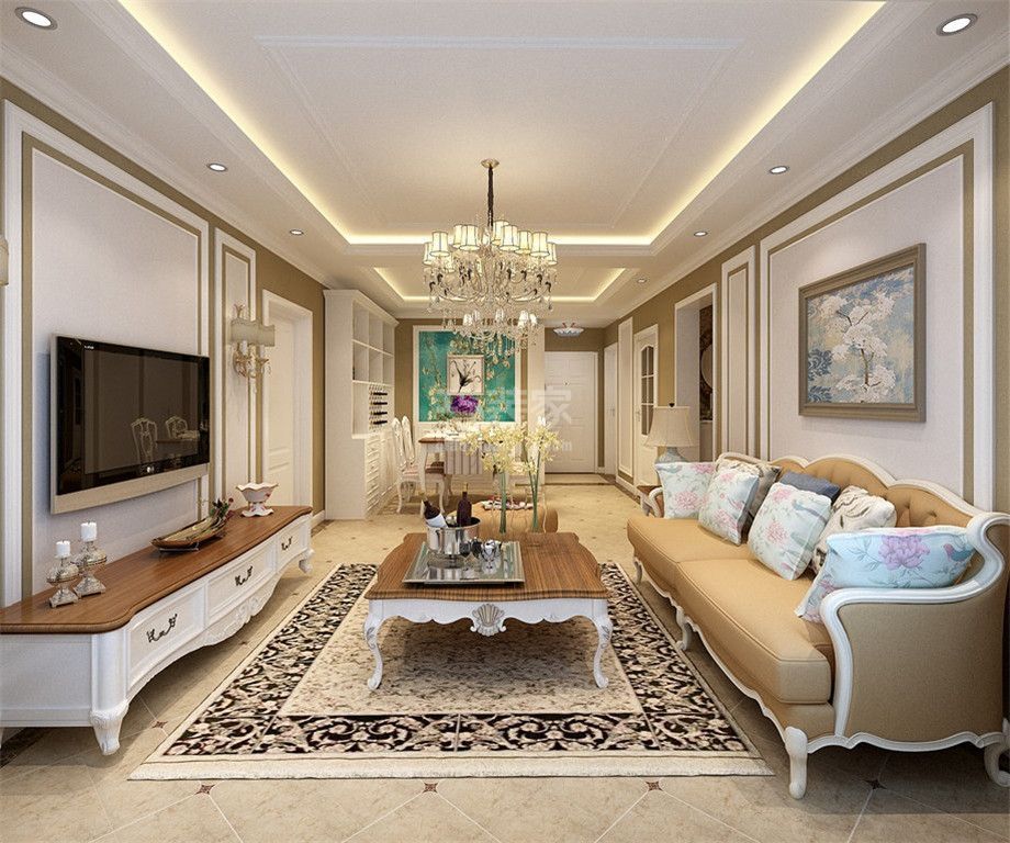 客厅-山海文园90平欧式风格设计方案
