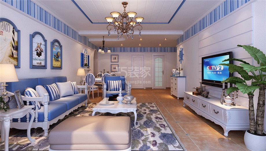 客厅-盛龙广场小区120平地中海风格设计方案