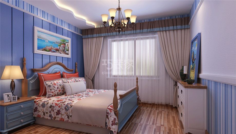 卧室-盛龙广场小区120平地中海风格设计方案