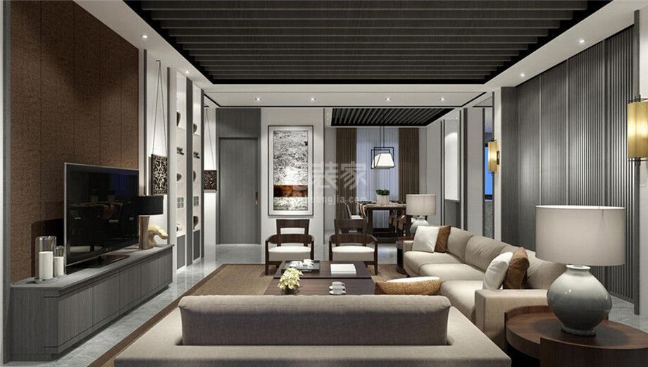 客厅-绿地·曲江名城180平新中式风格设计方案
