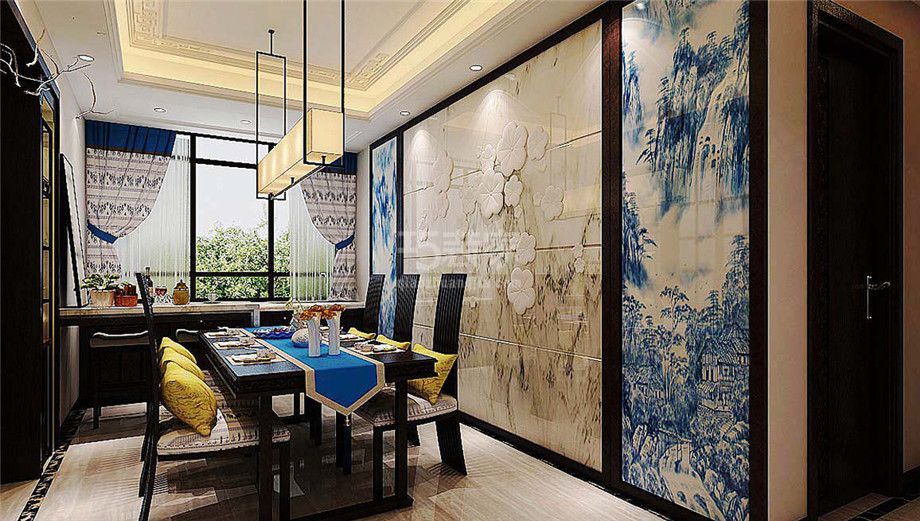 餐厅-紫薇东进100平新中式风格设计方案