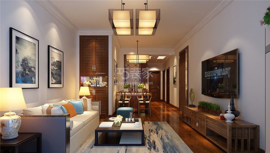 客厅-曲江金水湾90平新中式风格设计方案