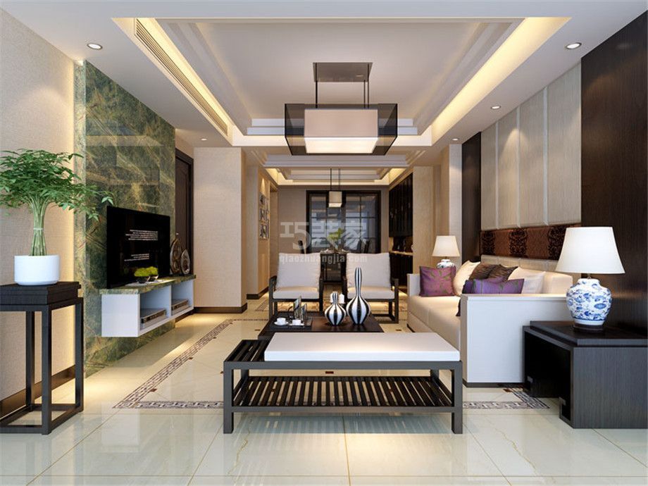 客厅-金辉天鹅湾140平新中式风格设计方案