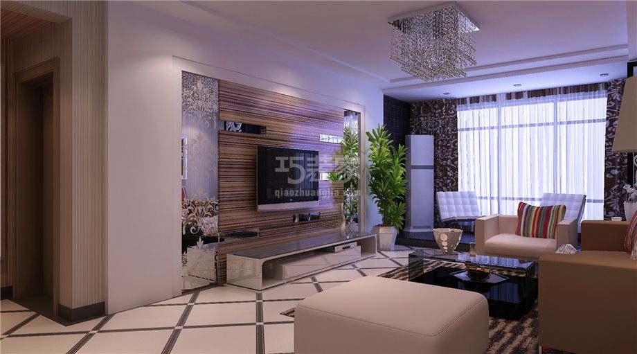 -天朗莱茵小城110平米现代简约风格设计方案