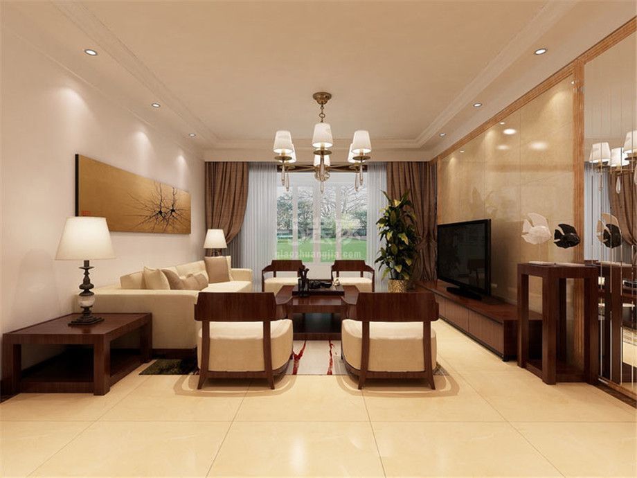 客厅-金辉天鹅湾140平新中式风格设计方案