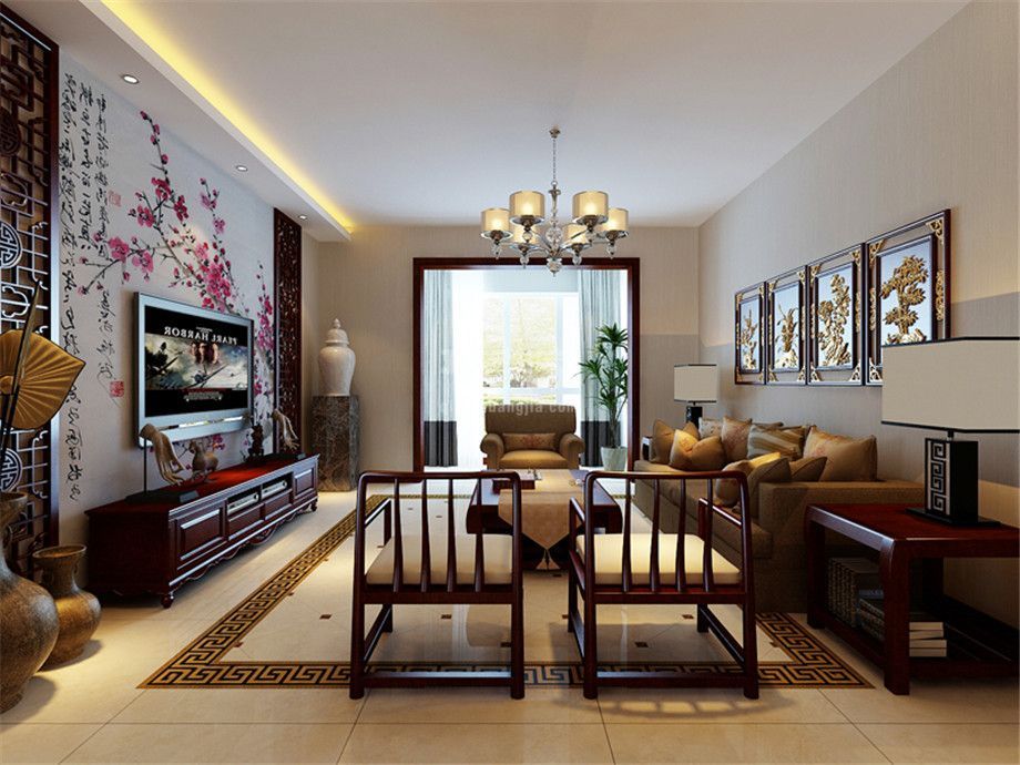 客厅-紫薇永和坊135平新中式风格设计方案