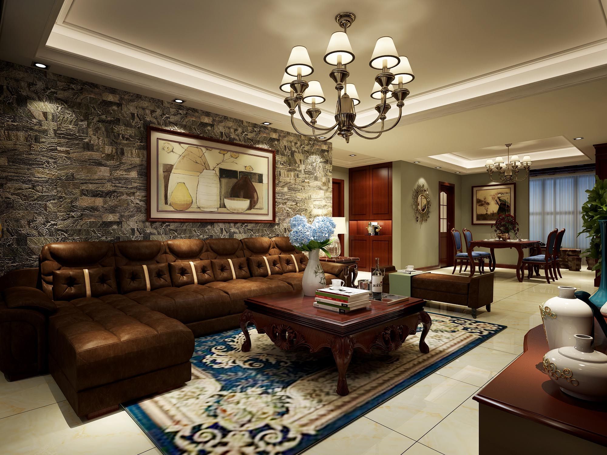 龙湖花千树142平米美式风格设计方案