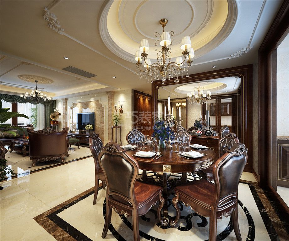 餐厅-曲江金地湖城大镜243平美式风格设计方案
