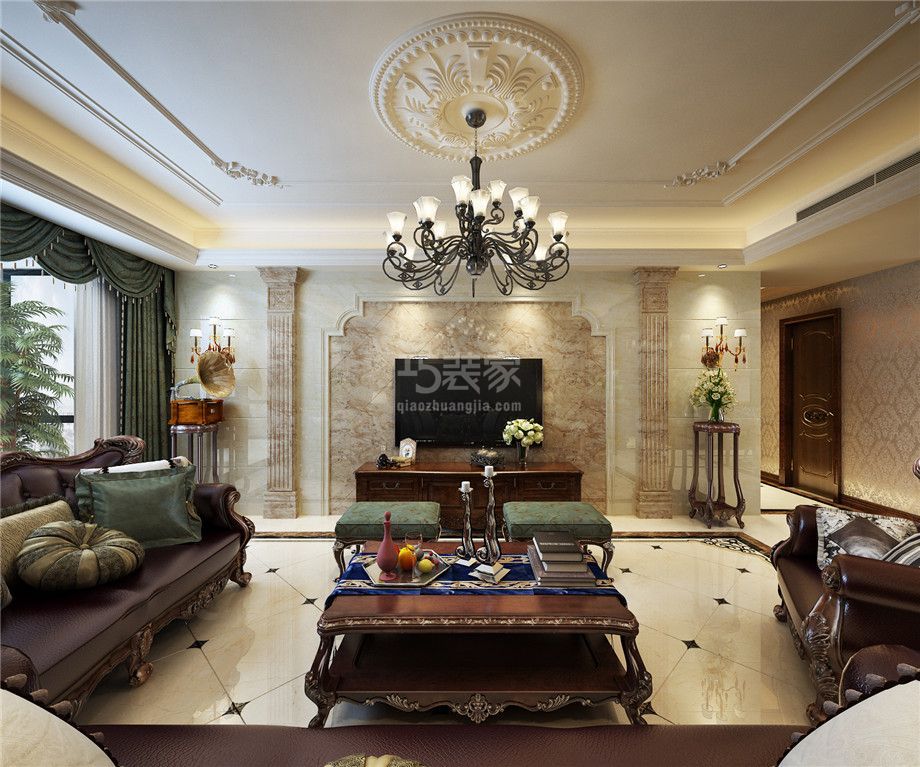 客厅1-曲江金地湖城大镜243平美式风格设计方案