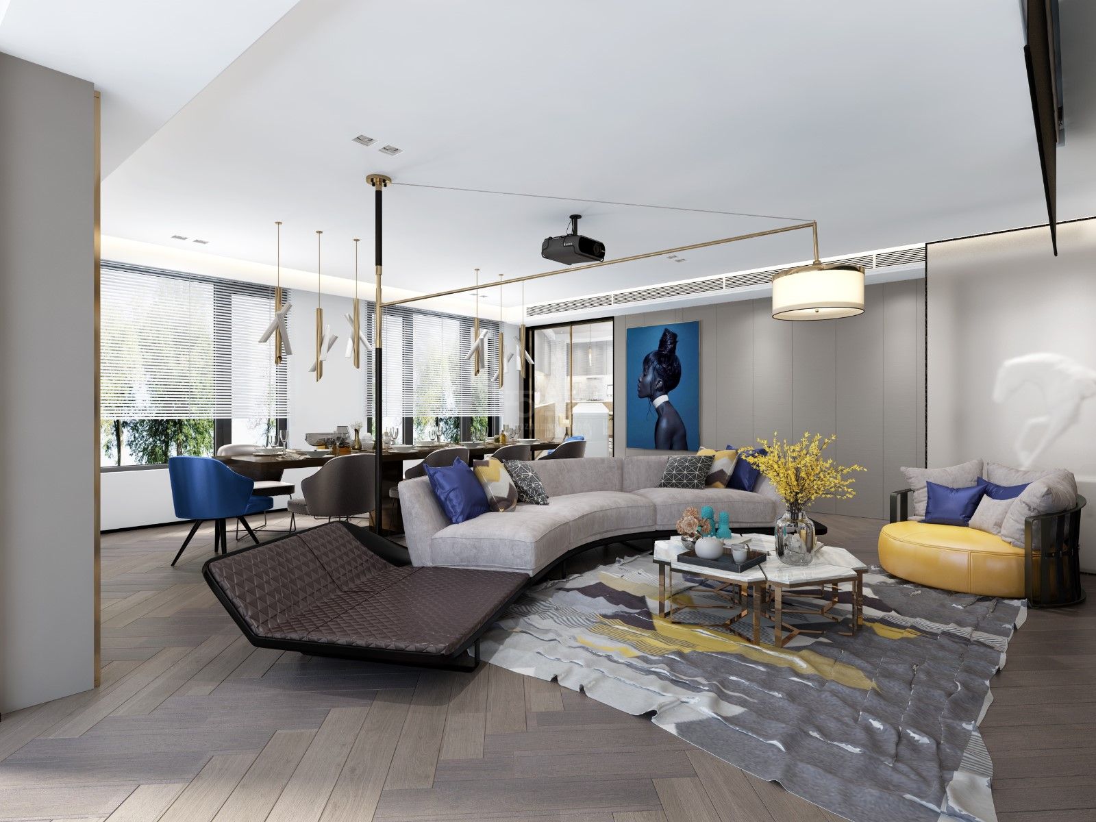 客厅-180平米现代简约的线条感和空间感